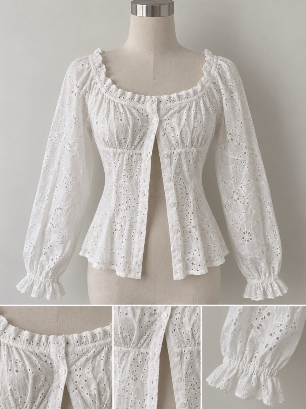 White Eyelet Peplum Blouse Size Medium